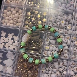 A preppy blue and white clay bead bracelet